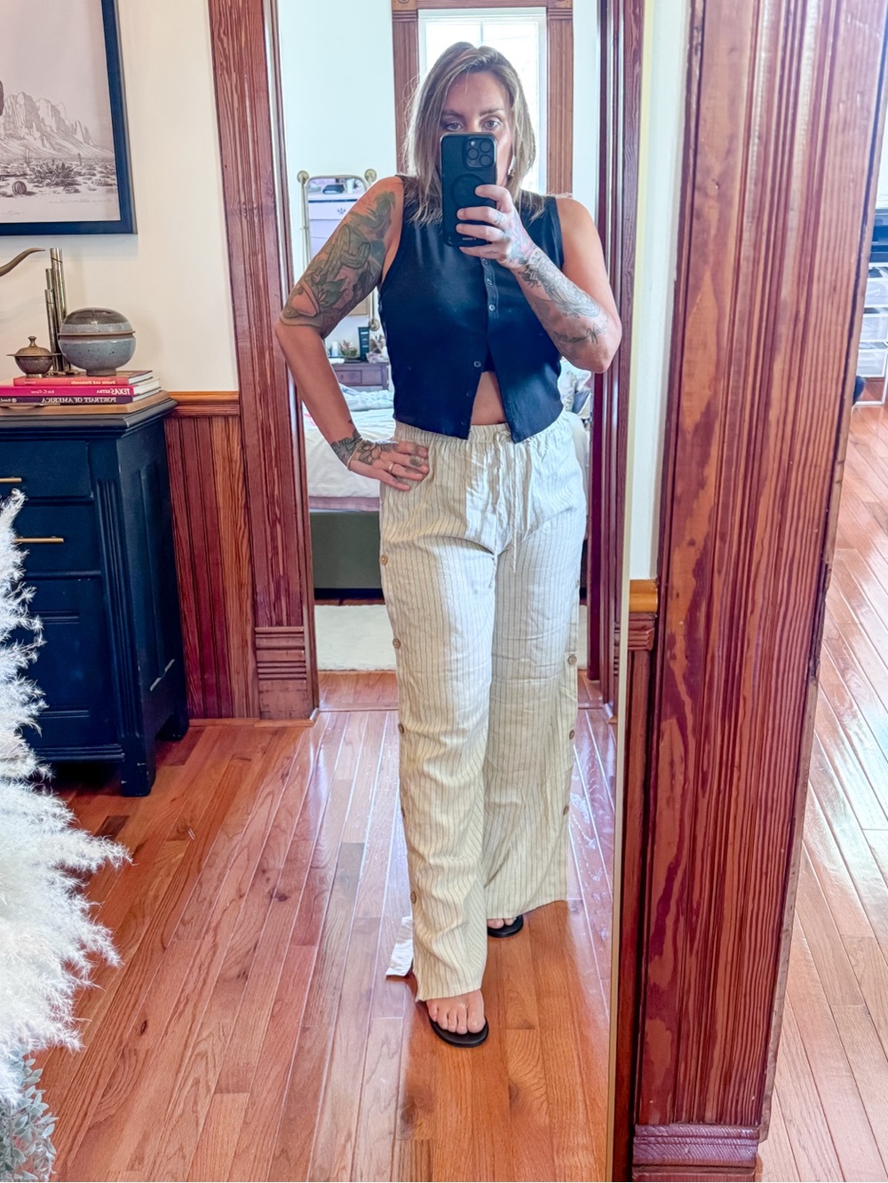 NWOT VICI Striped Button-Side Wide Leg Pants